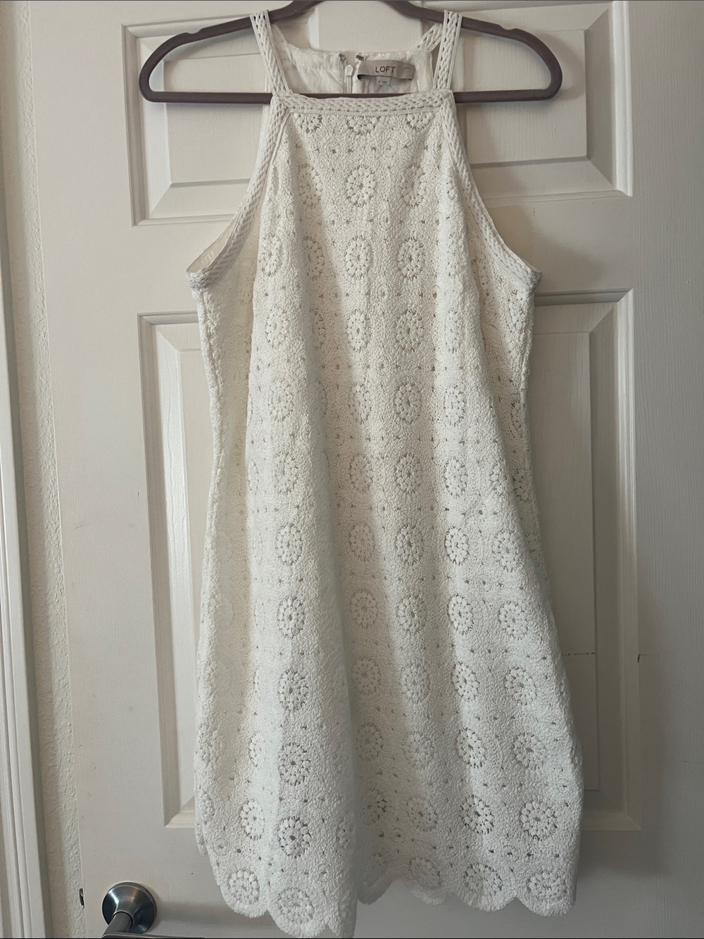 NWOT NEW LOFT White Crochet fully lined NW Halter Mini Dress